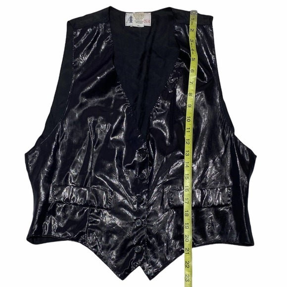 ALYSSA Solid Black Faux Leather Sleeveless Button Down Vest - Picture 7 of 11